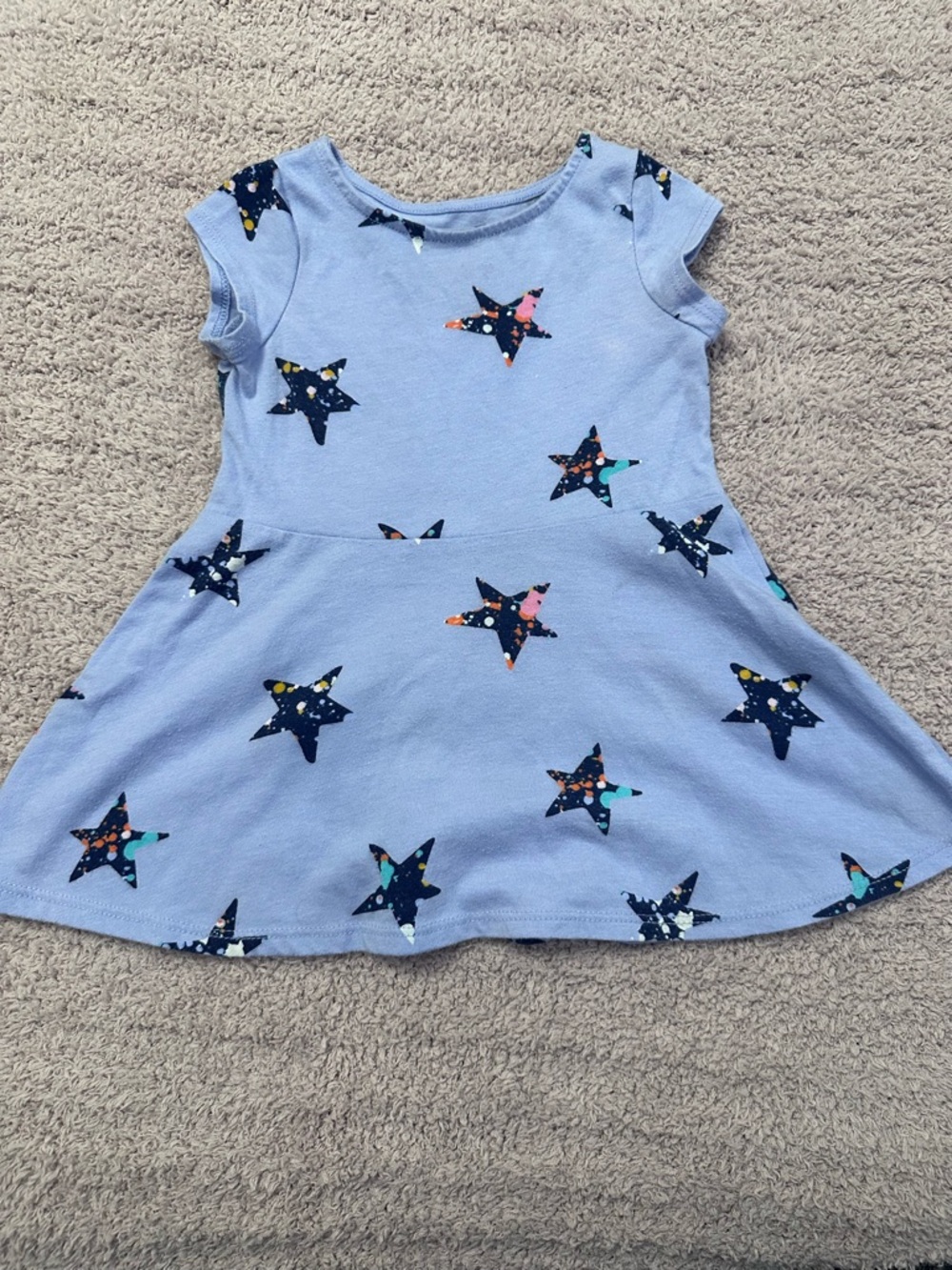 Cat & Jack Blue Star Print Dress 12M ⭐ Short Sleeve Toddler Dress